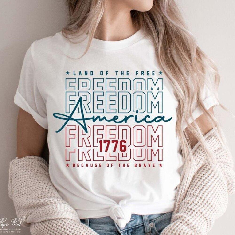 America Land Of The Free Because Of The Brave Patriotic Graphic T Shirt
